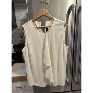 St. John Cream Tuxedo Front Sleeveless Top L Lined Luxe Effortless